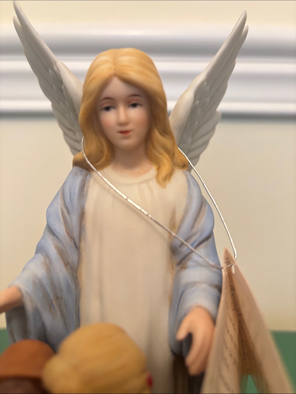 Homco Angel Guardian Figurine in White, Blue, Blonde, Red, Tan - Picture 2 of 6